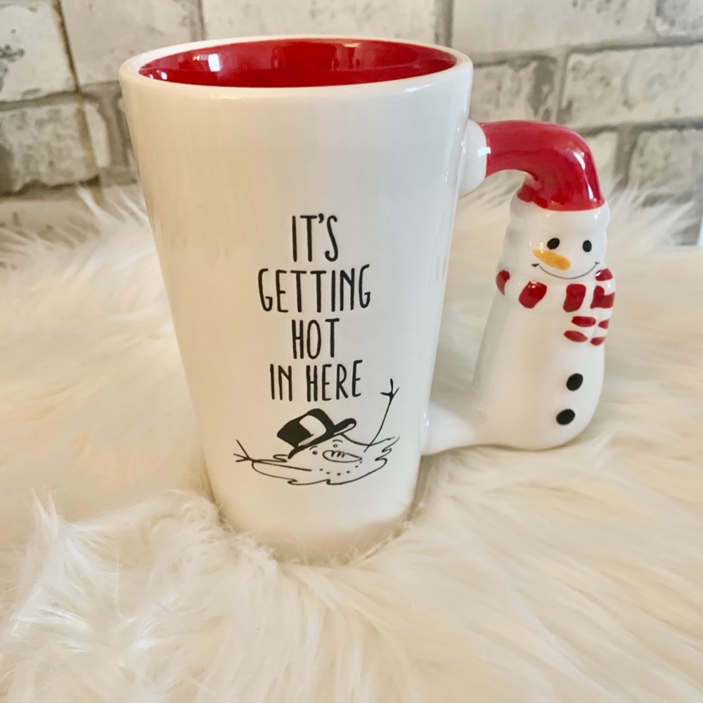 Snowman Novelty Handle Mug Red